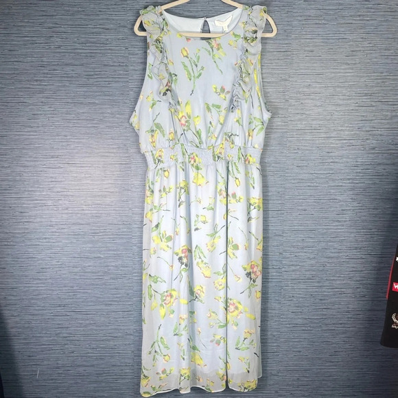 Adyson Parker Women’s Floral MIDI Dress Sheer Lined Size 2X Blue Yellow NWT - Picture 1 of 7